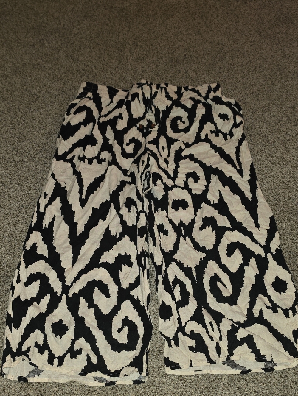 Rachel Zoe Black & White Wide Leg Ikat Printed Linen Blend Pants 2x